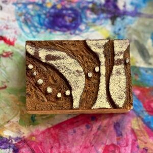 Vintage Hand Carved Speedball 2x3 Abstract Dots Curves Wood Block Printing Stamp